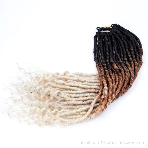 wholesale faux locs crochet hair 3 tone  curly end  straight goddess locs extension synthetic braiding crochet hair